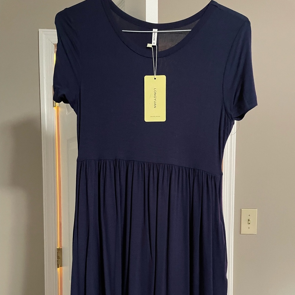 Longyuan Medium Short Sleeved Blue Dress